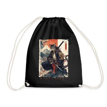 Samurai Cat Kawaii Japanische Ninja Katze - Turnbeutel - Schwarz - Vorne