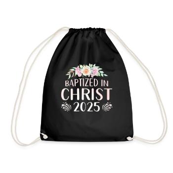Getauft In Christus 2025 Blumenmuster - Turnbeutel - Schwarz - Vorne