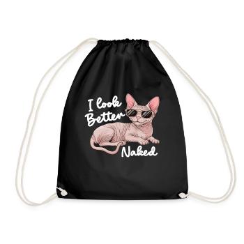 I Look Better Naked Cat Funny Sphynx Hairless Cat - Drawstring Bag - black - Front