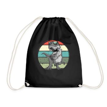 Dinosaur With Retro Vintage Nerd Geek Dino T-Rex - Drawstring Bag - black - Front