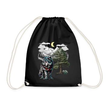 Wolf Wolves Nature Mountains - Drawstring Bag - black - Front