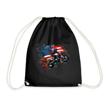 Independence Day Motocross American Flag - Drawstring Bag - black - Front