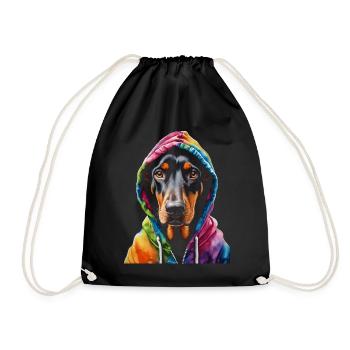 Dobermann Hoodie Hund Bunt Lustig Tier Print - Turnbeutel - Schwarz - Vorne