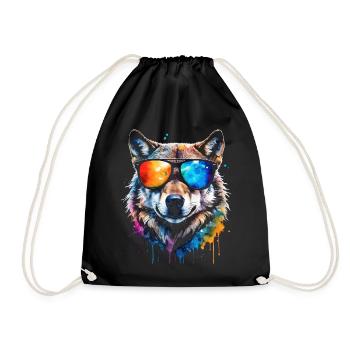 Wolf Sunglasses Colorful Animal Design Print - Drawstring Bag - black - Front