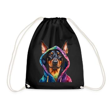Dobermann Hoodie Hund Bunt Lustig Tier Print - Turnbeutel - Schwarz - Vorne