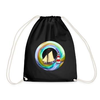 Rainbow Sailing Ship Boat Lighthouse Coast - Drawstring Bag - black - Front