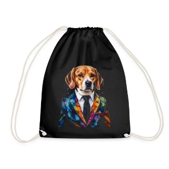 Beagle Anzug Hund Bunt Lustig Tier Design Print - Turnbeutel - Schwarz - Vorne