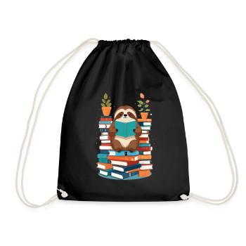 Funny Book Lover Sloth Reading - Drawstring Bag - black - Front