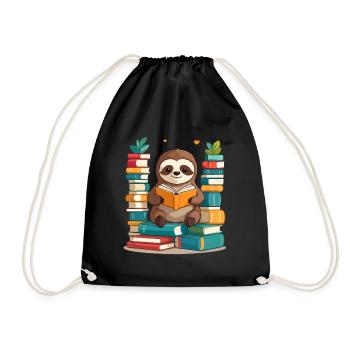 Funny Book Lover Sloth Cute Design - Drawstring Bag - black - Front