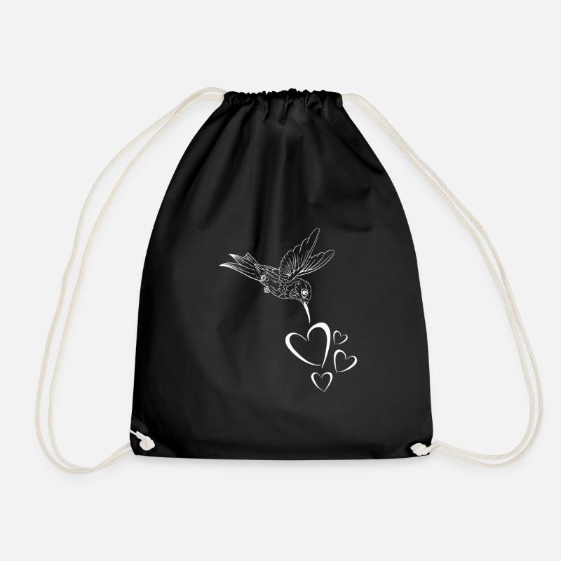 hummingbird with hearts - Drawstring Bag - black