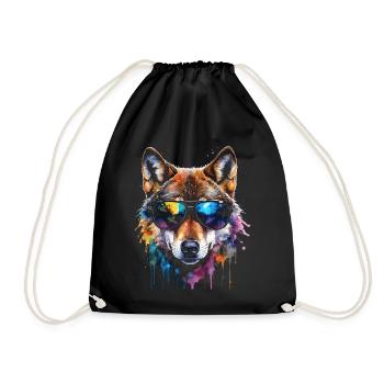 Wolf Sunglasses Colorful Animal Design Print - Drawstring Bag - black - Front