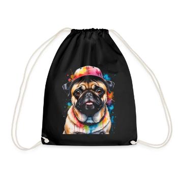 Carlin Snapback Cap Chien Coloré Drôle Design Imprimer - Sac de sport léger - noir - Devant