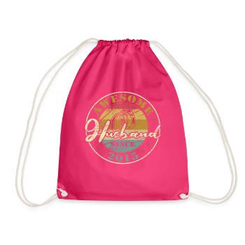 9th Wedding Anniversary Great Husband Since 2015 Retro - Drawstring Bag - fuchsia - Front