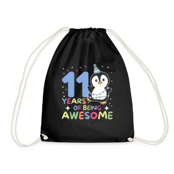 Penguin for 11th birthday children eleven years old - Drawstring Bag - black - Front