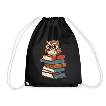 Books Owl for owl lovers and bookworms - Drawstring Bag - black - Front