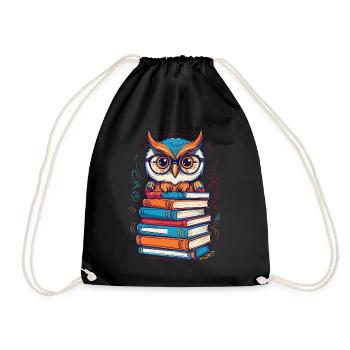 Books Owl Cute Book Illustration Bookworm - Drawstring Bag - black - Front