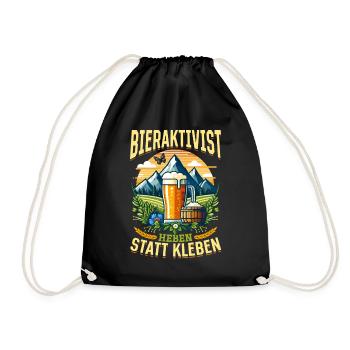 Bieraktivist Heben statt Kleben – Partyspaß - Turnbeutel - Schwarz - Vorne