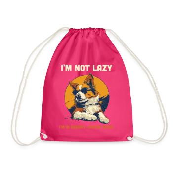 Lazy Dog Humor Energy Saving Mode Funny - Drawstring Bag - fuchsia - Front