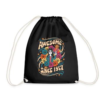 Vintage 1957 Hippie Birthday Retro Flowers - Drawstring Bag - black - Front
