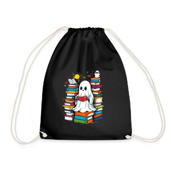 Reading Halloween Ghost Book Lover Style - Drawstring Bag - black - Front