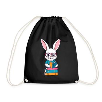 Reading Bunny Enthusiastic Book Lover Style - Drawstring Bag - black - Front
