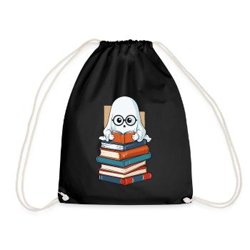 Book Lover Style Reading Halloween Ghost - Drawstring Bag - black - Front