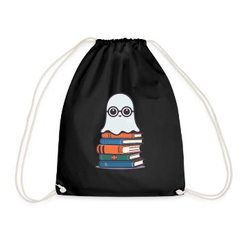 Book Lover Style Reading Halloween Ghost - Drawstring Bag - black - Front