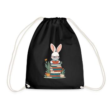 Lesender Hase Begeisterter Buchliebhaber Stil - Turnbeutel - Schwarz - Vorne