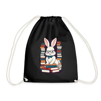Lesender Hase Begeisterter Buchliebhaber - Turnbeutel - Schwarz - Vorne