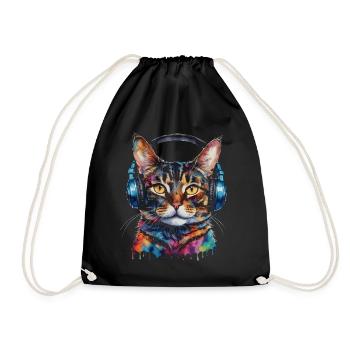 Casque de chat coloré drôle animal design imprimé - Sac de sport léger - noir - Devant