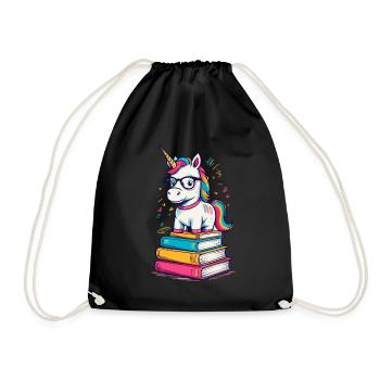 Cute Unicorn Bookworm Magical Unicorns - Drawstring Bag - black - Front