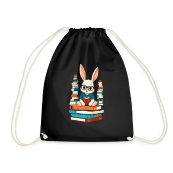 Lesender Hase Begeisterter Buchliebhaber - Turnbeutel - Schwarz - Vorne