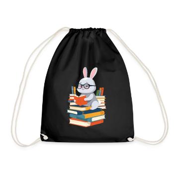 Reading bunny Enthusiastic book lover - Drawstring Bag - black - Front