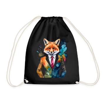 Fuchs Anzug Bunt Tier Design Print - Turnbeutel - Schwarz - Vorne