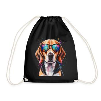 Beagle Sunglasses Dog Funny Animal Design Print - Drawstring Bag - black - Front