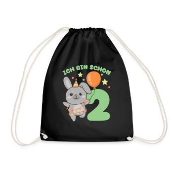 Ich bin schon 2 Hasen Geburtstags Kinder - Turnbeutel - Schwarz - Vorne