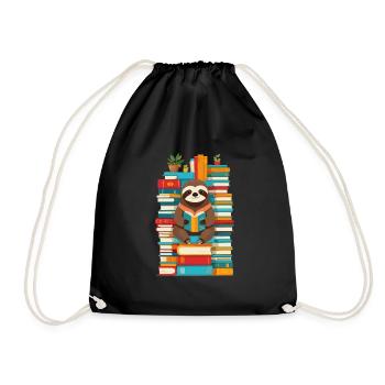 Funny Book Lover Sloth Illustration - Drawstring Bag - black - Front