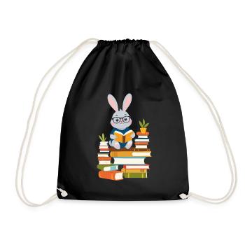 Lesender Hase Begeisterter Buchliebhaber - Turnbeutel - Schwarz - Vorne