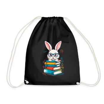 Reading Bunny Funny Books Reading Design - Drawstring Bag - black - Front
