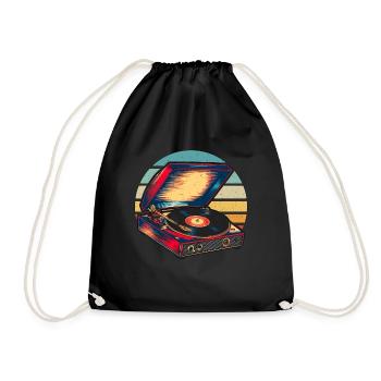 Vinyl Records Player Turntable Retro Music Lover - Drawstring Bag - black - Front