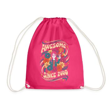 Vintage 2000's Hippie Birthday Retro Flowers - Drawstring Bag - fuchsia - Front
