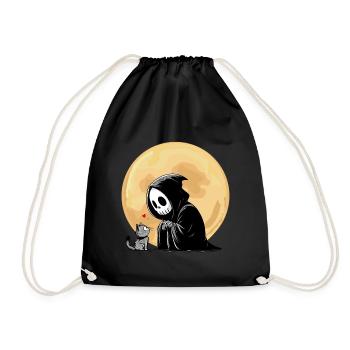 Halloween Skeleton Death Cat Full Moon Gothic Funny - Drawstring Bag - black - Front