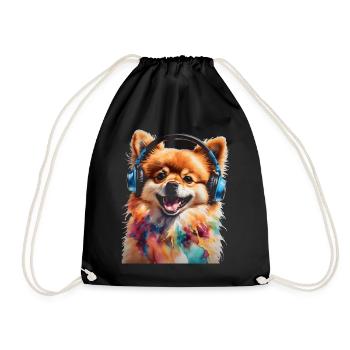Casque de Poméranie Chien Imprimé - Sac de sport léger - noir - Devant