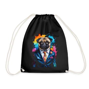 Pug Suit Dog Colorful Funny Animal Design Print - Drawstring Bag - black - Front