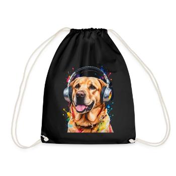 Labrador Retriever Kopfhörer Hund Tier Print - Turnbeutel - Schwarz - Vorne