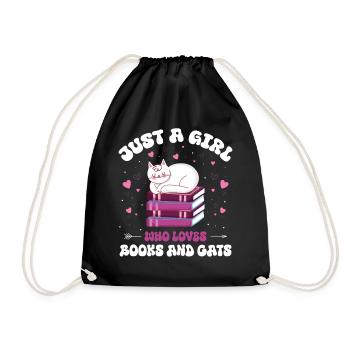 Cats, Cat Lover, Books, Reading, Girl - Drawstring Bag - black - Front