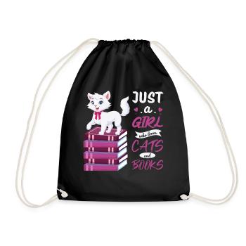 Cats, Cat Lover, Books, Reading, Girl - Drawstring Bag - black - Front