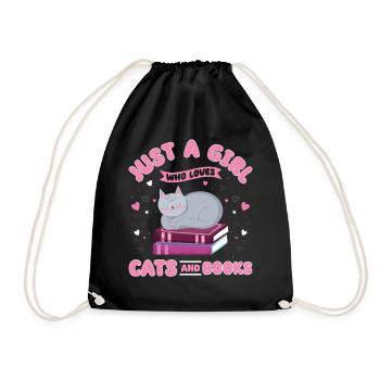 Cats, Cat Lover, Books, Reading, Girl - Drawstring Bag - black - Front