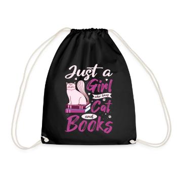 Cats, Cat Lover, Books, Reading, Girl - Drawstring Bag - black - Front