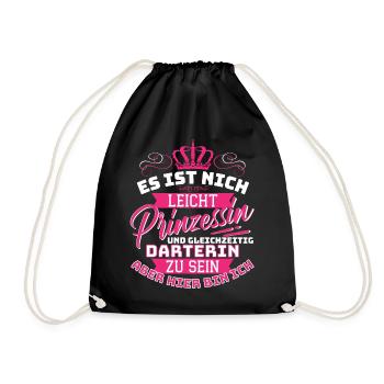 Prinzessin & Dartspielerin! Lustiges Dart - Turnbeutel - Schwarz - Vorne